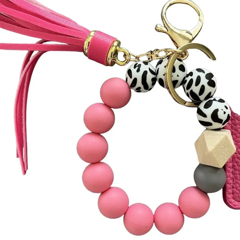 Beaded Bracelet Keychain Card Holder Wallet Pink NEW IN BAG